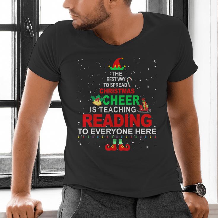 Reading Teacher Christmas Shirt Elf Christmas Cheer For Men Women Men's V-Neck T-Shirt, gift for family, gift for coworker