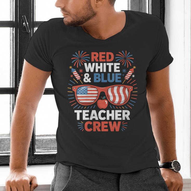 Red & Blue Teacher Crew Shirt 4th Of July Sunglasses Men's V-Neck T-Shirt, gift for family, gift for coworker Red & Blue Teacher Crew Shirt 4th Of July Sunglasses Men's V-Neck T-Shirt, gift for family, gift for coworker