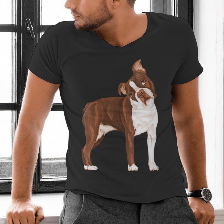 Red Boston Terrier Dog Men's V-Neck T-Shirt, gift for family, gift for coworker