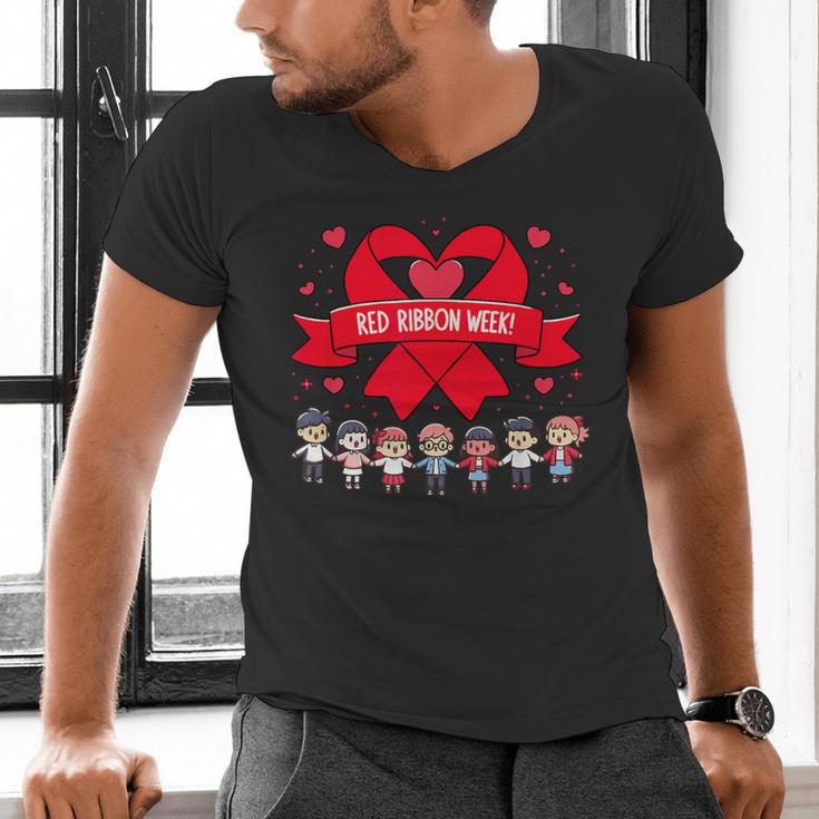Red Ribbon Week Awareness For Students And Teachers Men Women Girls Kids Men's V-Neck T-Shirt, gift for family, gift for coworker Red Ribbon Week Awareness For Students And Teachers Men Women Girls Kids Men's V-Neck T-Shirt, gift for family, gift for coworker