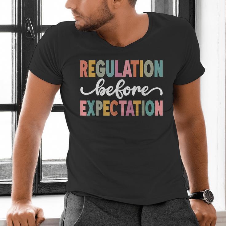 Regulation Before Expectation Cute ABA SPED Teacher Therapy Men's V-Neck T-Shirt, gift for family, gift for coworker Regulation Before Expectation Cute ABA SPED Teacher Therapy Men's V-Neck T-Shirt, gift for family, gift for coworker