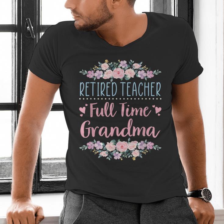Retired Teacher Full Time Grandma Teaching Retirement Men's V-Neck T-Shirt, gift for family, gift for coworker