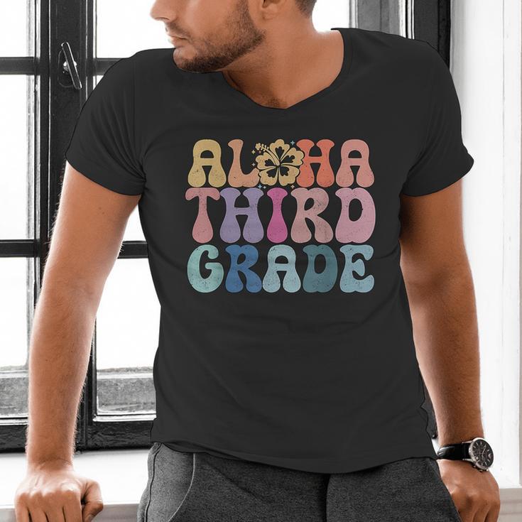 Retro Aloha Third Grade Teacher Summer Vacation Beach Hawaii Men's V-Neck T-Shirt, gift for family, gift for coworker Retro Aloha Third Grade Teacher Summer Vacation Beach Hawaii Men's V-Neck T-Shirt, gift for family, gift for coworker