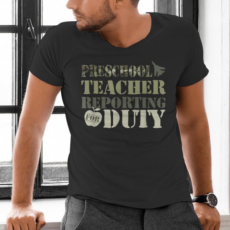 Retro Back To School Women Old Camo Preschool Teacher Men's V-Neck T-Shirt, gift for family, gift for coworker Retro Back To School Women Old Camo Preschool Teacher Men's V-Neck T-Shirt, gift for family, gift for coworker