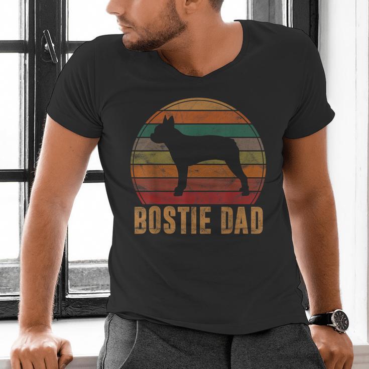 Retro Boston Terrier Dad Dog Owner Pet Bostie Father Men's V-Neck T-Shirt, Boston Terrier Dad Shirts, gift for family, gift for coworker