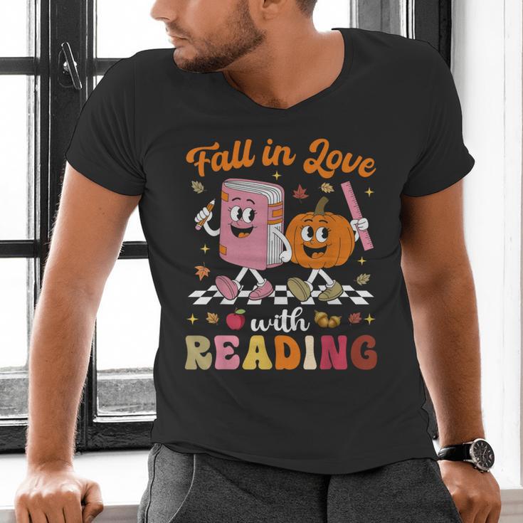 Retro Fall In Love With Learning Pumpkin Autumn Teacher Men's V-Neck T-Shirt, gift for family, gift for coworker Retro Fall In Love With Learning Pumpkin Autumn Teacher Men's V-Neck T-Shirt, gift for family, gift for coworker