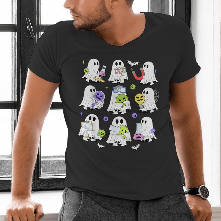 Retro Halloween Science Teacher Ghost Laboratory Teacher Men's V-Neck T-Shirt, Science Teacher Shirts, gift for family, gift for coworker Retro Halloween Science Teacher Ghost Laboratory Teacher Men's V-Neck T-Shirt, Science Teacher Shirts, gift for family, gift for coworker
