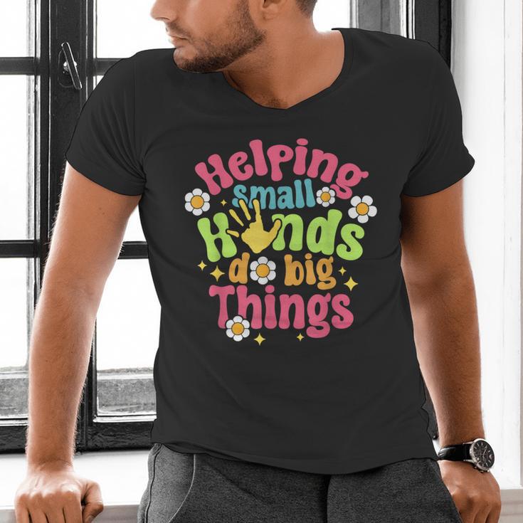 Retro Helping Small Hands Do Big Things Teacher Appreciation For Men Women Men's V-Neck T-Shirt, gift for family, gift for coworker Retro Helping Small Hands Do Big Things Teacher Appreciation For Men Women Men's V-Neck T-Shirt, gift for family, gift for coworker