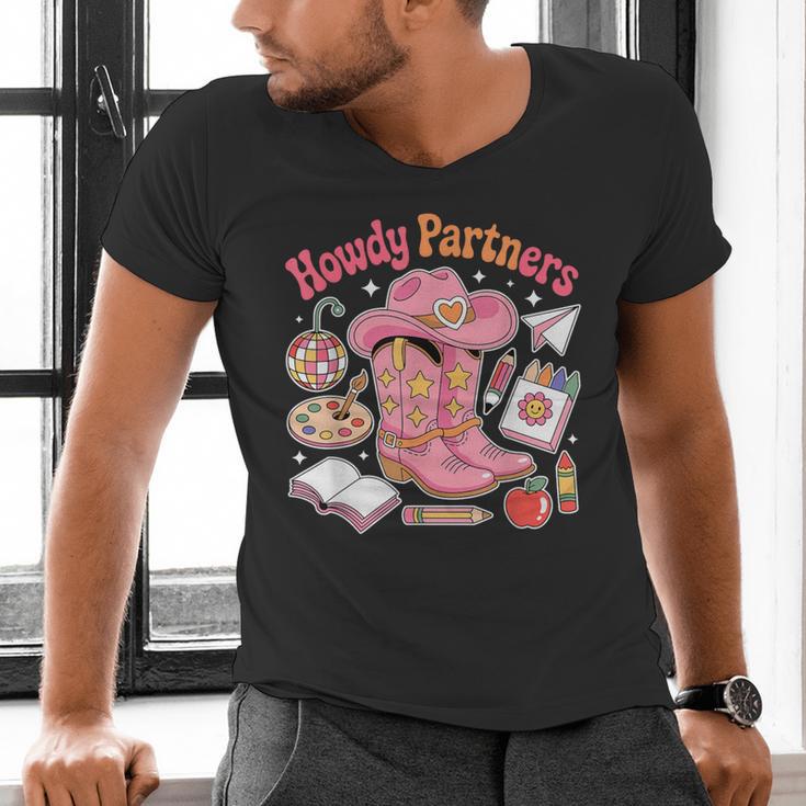 Retro Howdy Partners Cowgirl Cowboy Teacher Back To School Men's V-Neck T-Shirt, gift for family, gift for coworker Retro Howdy Partners Cowgirl Cowboy Teacher Back To School Men's V-Neck T-Shirt, gift for family, gift for coworker