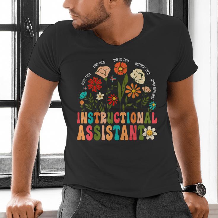 Retro Instructional Assistant Wildflowers Teacher Aide Men's V-Neck T-Shirt, gift for family, gift for coworker