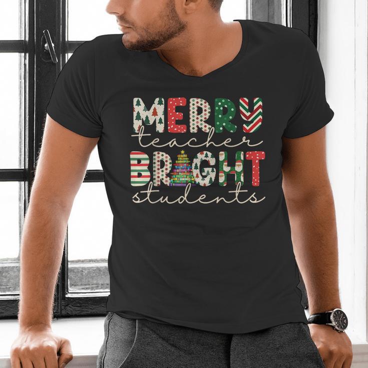 Retro Merry Teacher Bright Students Christmas Teacher Men's V-Neck T-Shirt, gift for family, gift for coworker Retro Merry Teacher Bright Students Christmas Teacher Men's V-Neck T-Shirt, gift for family, gift for coworker