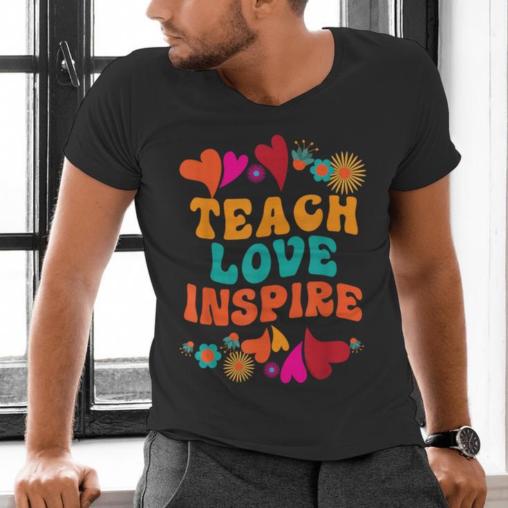 Retro Teach Love Inspire Back To School Teachers Men's V-Neck T-Shirt, gift for family, gift for coworker