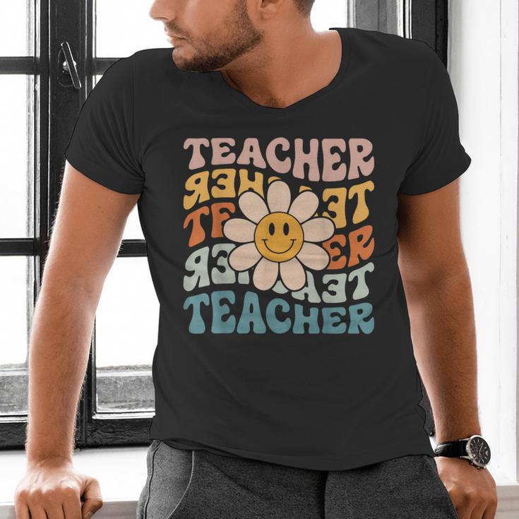 Retro Teacher Daisy Colorful Elementary School Teacher Men's V-Neck T-Shirt, gift for family, gift for coworker Retro Teacher Daisy Colorful Elementary School Teacher Men's V-Neck T-Shirt, gift for family, gift for coworker