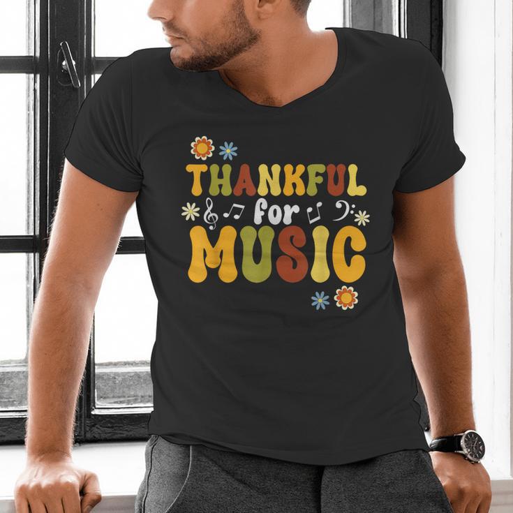 Retro Thankful For Music Floral Music Teacher Thanksgiving Men Women Men's V-Neck T-Shirt, gift for family, gift for coworker