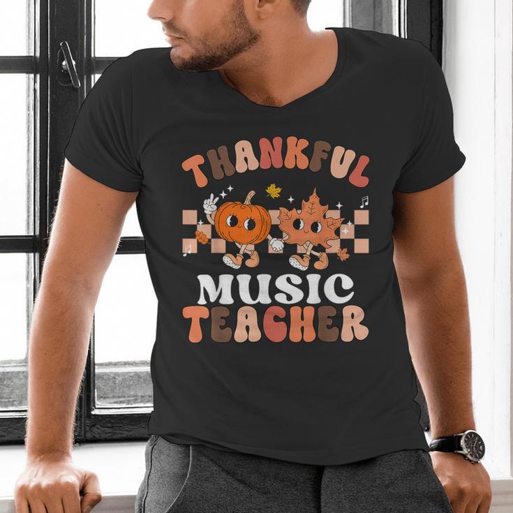 Retro Thankful Music Teacher Pumpkin Fall Thanksgiving Men's V-Neck T-Shirt, gift for family, gift for coworker Retro Thankful Music Teacher Pumpkin Fall Thanksgiving Men's V-Neck T-Shirt, gift for family, gift for coworker