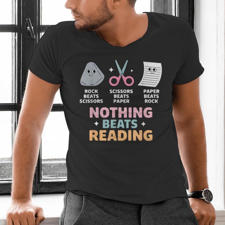 Rock Paper Scissors Teacher Librarian Nothing Beats Reading Men's V-Neck T-Shirt, gift for family, gift for coworker