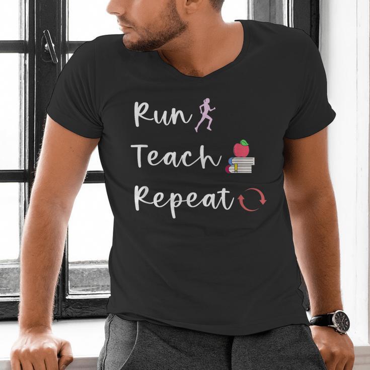 Run Teach Repeat Teacher Running Saying Slogan Runner Men's V-Neck T-Shirt, gift for family, gift for coworker Run Teach Repeat Teacher Running Saying Slogan Runner Men's V-Neck T-Shirt, gift for family, gift for coworker