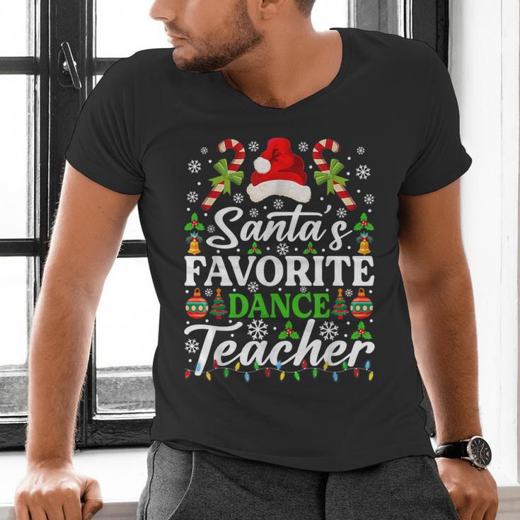 Santa's Favorite Dance Teacher Shirt Christmas Pajama Men's V-Neck T-Shirt, gift for family, gift for coworker