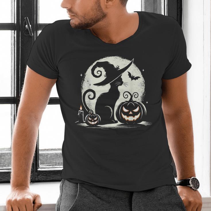 Scary Halloween Cat Costume Retro Cat Moon For Men Women Kids Men's V-Neck T-Shirt, gift for family, gift for coworker