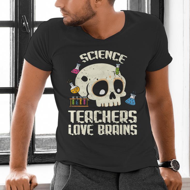 Science Teachers Love Brains Teachers Halloween Men's V-Neck T-Shirt, Science Teacher Shirts, gift for family, gift for coworker