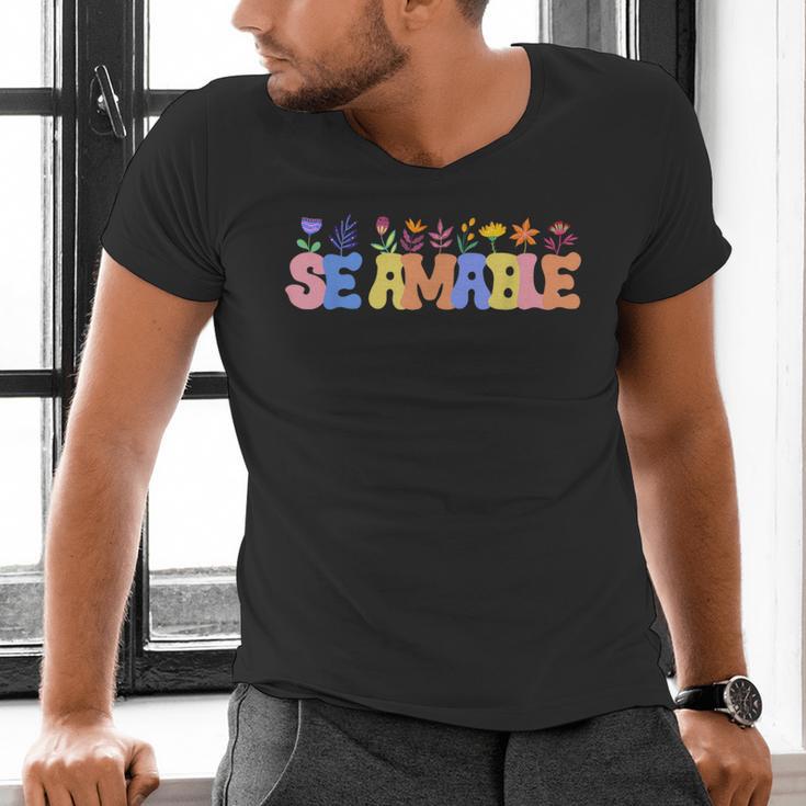 Se Amable Be Kind In Spanish Groovy Teacher Flowers Men's V-Neck T-Shirt, Groovy Teacher Shirts, gift for family, gift for coworker Se Amable Be Kind In Spanish Groovy Teacher Flowers Men's V-Neck T-Shirt, Groovy Teacher Shirts, gift for family, gift for coworker