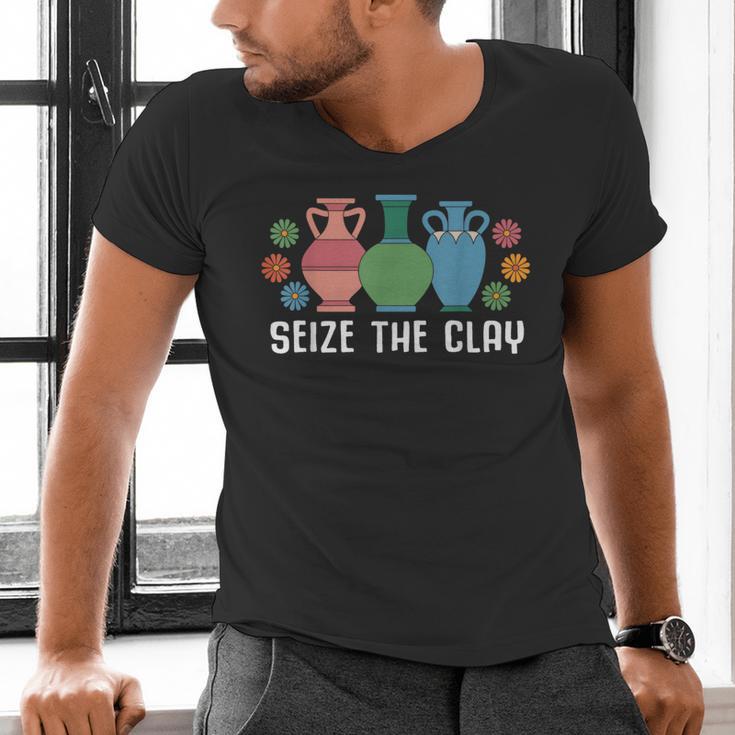 Seize The Clay Pottery Teacher Ceramics Potter Maker Men's V-Neck T-Shirt, gift for family, gift for coworker Seize The Clay Pottery Teacher Ceramics Potter Maker Men's V-Neck T-Shirt, gift for family, gift for coworker
