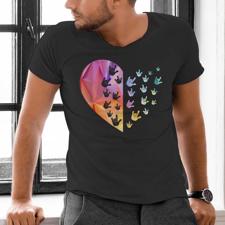 Sign Language Heart ASL For Deaf Teacher Men's V-Neck T-Shirt, gift for family, gift for coworker Sign Language Heart ASL For Deaf Teacher Men's V-Neck T-Shirt, gift for family, gift for coworker