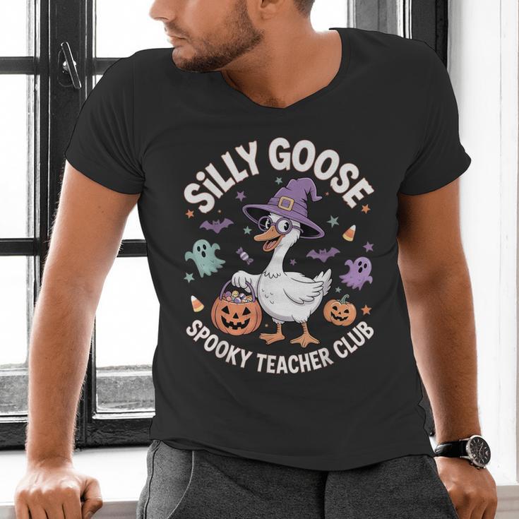 Silly Goose Spooky Teacher Club Halloween Witch Ghost Men's V-Neck T-Shirt, gift for family, gift for coworker
