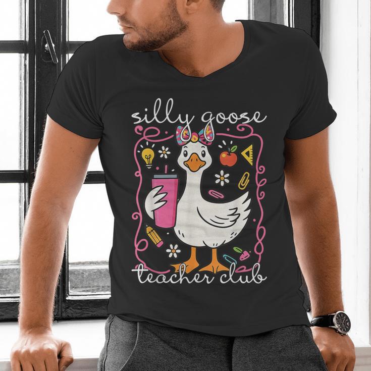 Silly Goose Teacher Club Animal Lover Groovy Teacher Men's V-Neck T-Shirt, Groovy Teacher Shirts, gift for family, gift for coworker