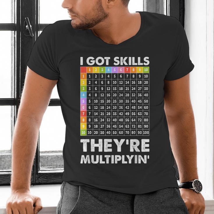 I Got Skills They'Re Multiplying Nerd Math Teacher Men's V-Neck T-Shirt, gift for family, gift for coworker I Got Skills They'Re Multiplying Nerd Math Teacher Men's V-Neck T-Shirt, gift for family, gift for coworker