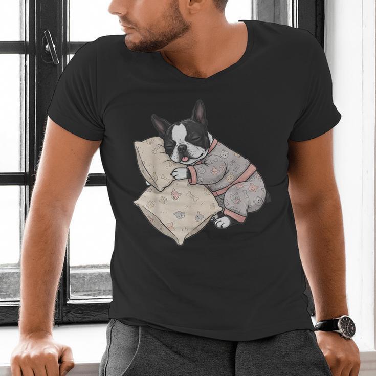 Sleepy Boston Terrier Pajama Men Women Kids Men's V-Neck T-Shirt, gift for family, gift for coworker