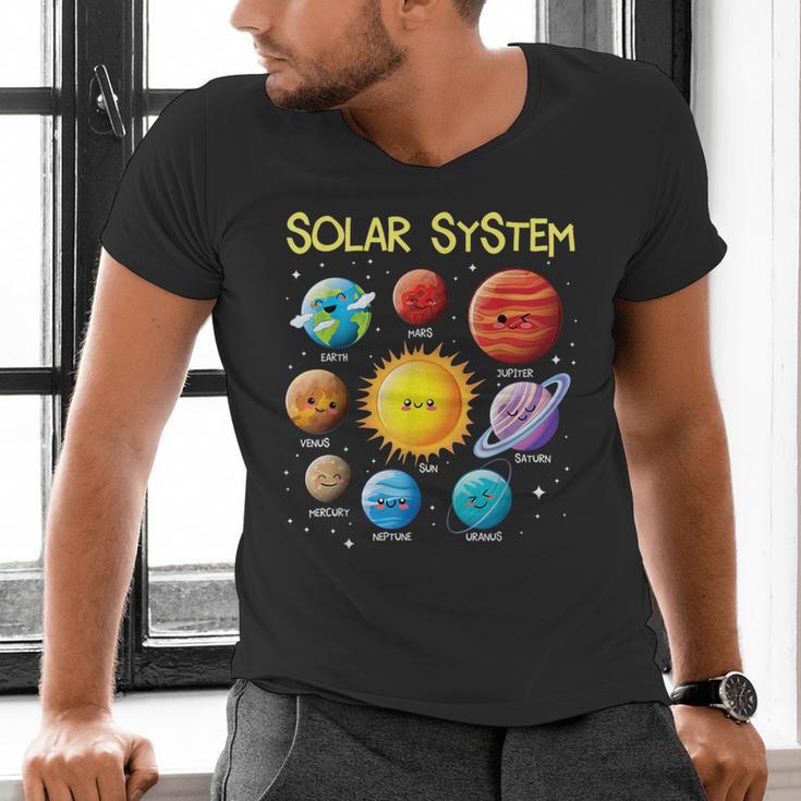 Solar System Cute Face Planets Space Science Teacher School Men's V-Neck T-Shirt, Science Teacher Shirts, gift for family, gift for coworker