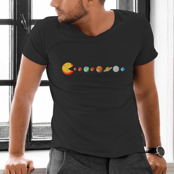 Solar System Teacher Video Games Sun Eating Planets Men's V-Neck T-Shirt, gift for family, gift for coworker Solar System Teacher Video Games Sun Eating Planets Men's V-Neck T-Shirt, gift for family, gift for coworker