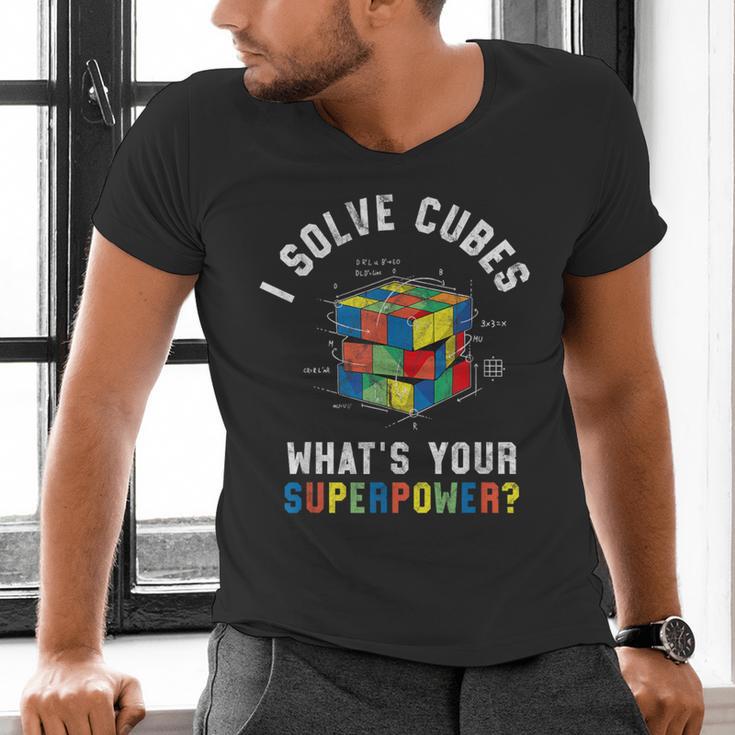 I Solve Cubes Speed Cubing Vintage Youth Math Teacher Men's V-Neck T-Shirt, gift for family, gift for coworker I Solve Cubes Speed Cubing Vintage Youth Math Teacher Men's V-Neck T-Shirt, gift for family, gift for coworker