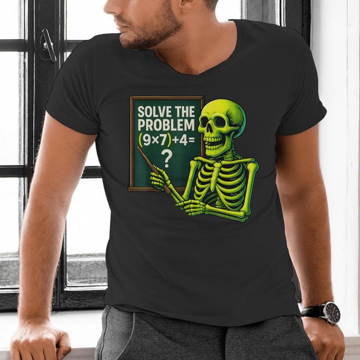 Solve The Problem Skeleton Teacher Halloween Math Six Seven Men's V-Neck T-Shirt, gift for family, gift for coworker Solve The Problem Skeleton Teacher Halloween Math Six Seven Men's V-Neck T-Shirt, gift for family, gift for coworker