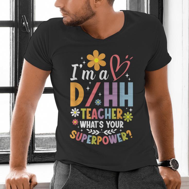 Special Education ASL Teacher Superpower DHH Teacher Men's V-Neck T-Shirt, gift for family, gift for coworker Special Education ASL Teacher Superpower DHH Teacher Men's V-Neck T-Shirt, gift for family, gift for coworker