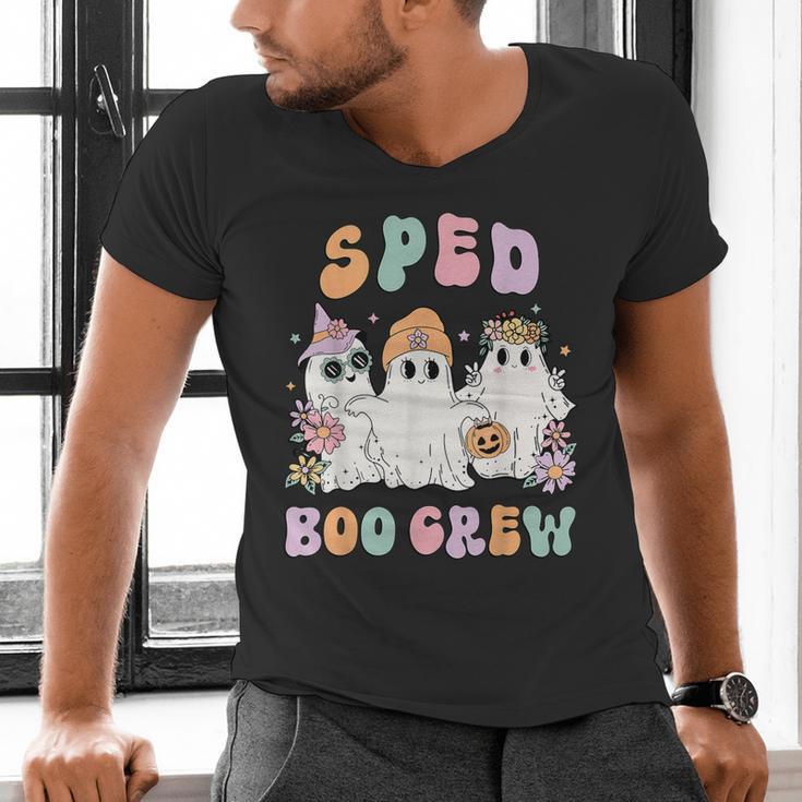 SPED Boo Crew Halloween Floral Ghost Special Ed SPED Teacher For Men Women Kids Men's V-Neck T-Shirt, gift for family, gift for coworker