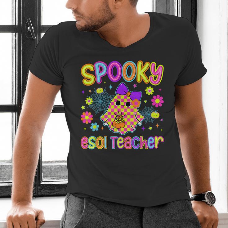 Spooky ESOL Teacher Halloween ESOL Teaching Coquette Men's V-Neck T-Shirt, gift for family, gift for coworker
