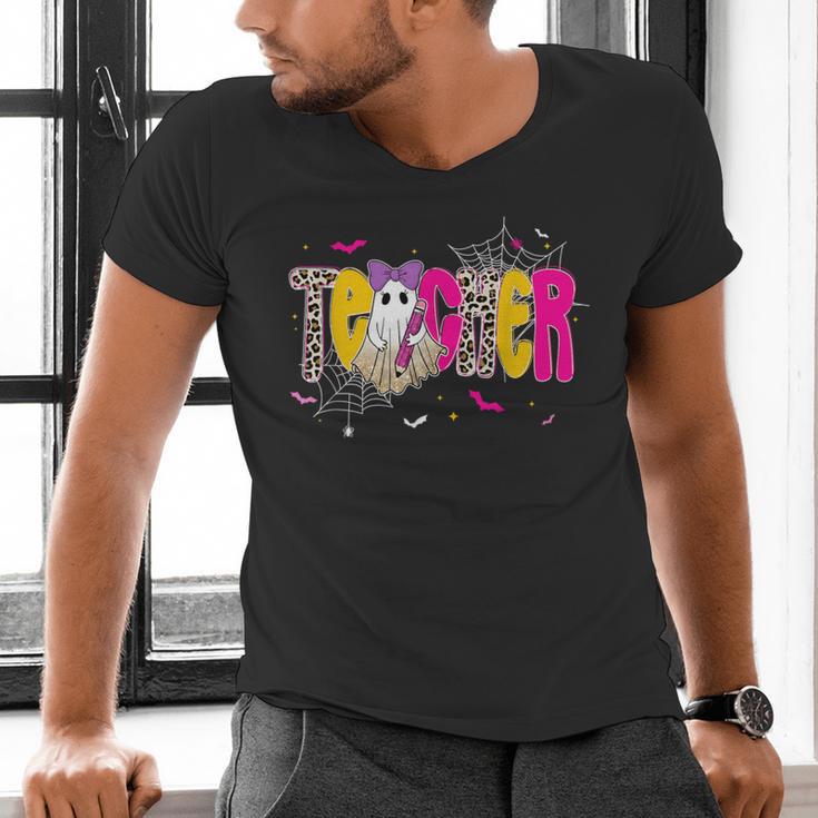 Spooky Halloween Teacher Para Counselor SPED Preppy Boo Kids Men's V-Neck T-Shirt, gift for family, gift for coworker Spooky Halloween Teacher Para Counselor SPED Preppy Boo Kids Men's V-Neck T-Shirt, gift for family, gift for coworker