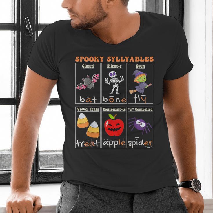 Spooky Syllables Halloween Teacher Student Education Men's V-Neck T-Shirt, gift for family, gift for coworker Spooky Syllables Halloween Teacher Student Education Men's V-Neck T-Shirt, gift for family, gift for coworker