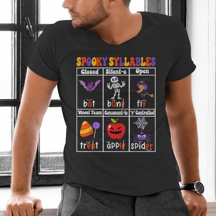 Spooky Syllables Teacher Halloween Educational Kids Men's V-Neck T-Shirt, gift for family, gift for coworker