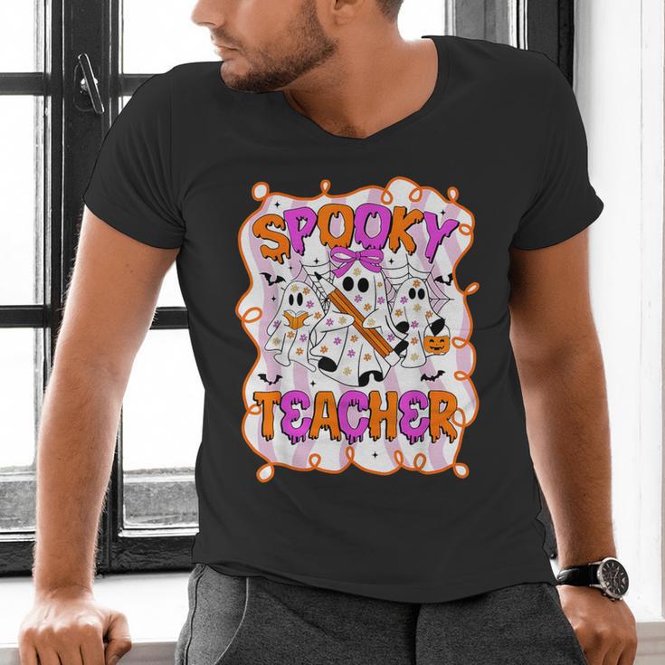 Spooky Teacher Ghost Pencil Teacher Halloween Teacher Men's V-Neck T-Shirt, gift for family, gift for coworker Spooky Teacher Ghost Pencil Teacher Halloween Teacher Men's V-Neck T-Shirt, gift for family, gift for coworker