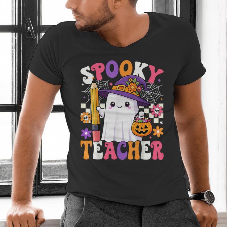 Spooky Teacher Ghost Pencil Teach Halloween Teacher Men's V-Neck T-Shirt, gift for family, gift for coworker