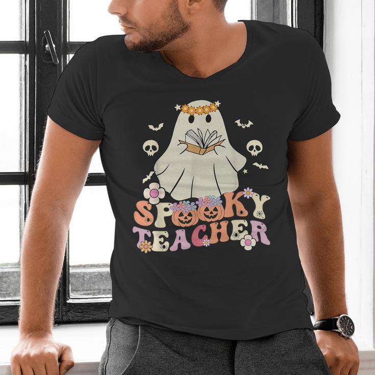 Spooky Teacher Groovy Retro Ghost Teacher Halloween 2023 For Men Women Kids Men's V-Neck T-Shirt, Groovy Teacher Shirts, gift for family, gift for coworker Spooky Teacher Groovy Retro Ghost Teacher Halloween 2023 For Men Women Kids Men's V-Neck T-Shirt, Groovy Teacher Shirts, gift for family, gift for coworker