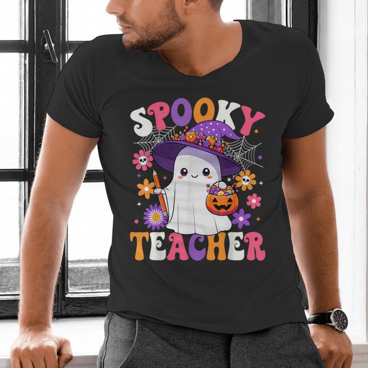 Spooky Teacher Halloween Cute Halloween Teacher Ghost Men's V-Neck T-Shirt, gift for family, gift for coworker