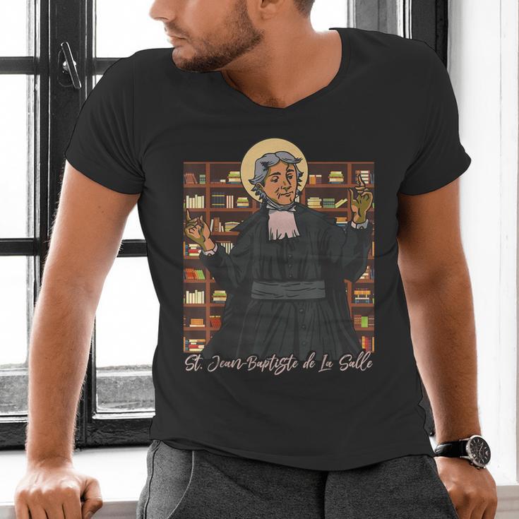 St Jean Baptiste De La Salle Patron Saint Education Teachers Men's V-Neck T-Shirt, gift for family, gift for coworker