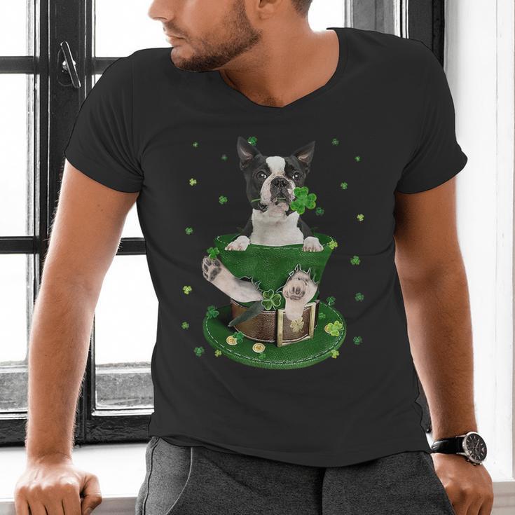 St Patrick's Day Leprechaun Boston Terrier Dog Shamrock For Men Women Kids Men's V-Neck T-Shirt, gift for family, gift for coworker