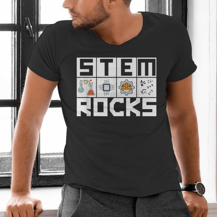 STEM Rocks Science Technology Engineering Math STEM Teacher Men's V-Neck T-Shirt, Science Teacher Shirts, gift for family, gift for coworker