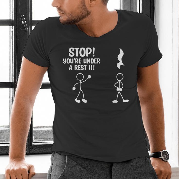 Stop You'Re Under A Rest Music Teacher Men's V-Neck T-Shirt, gift for family, gift for coworker