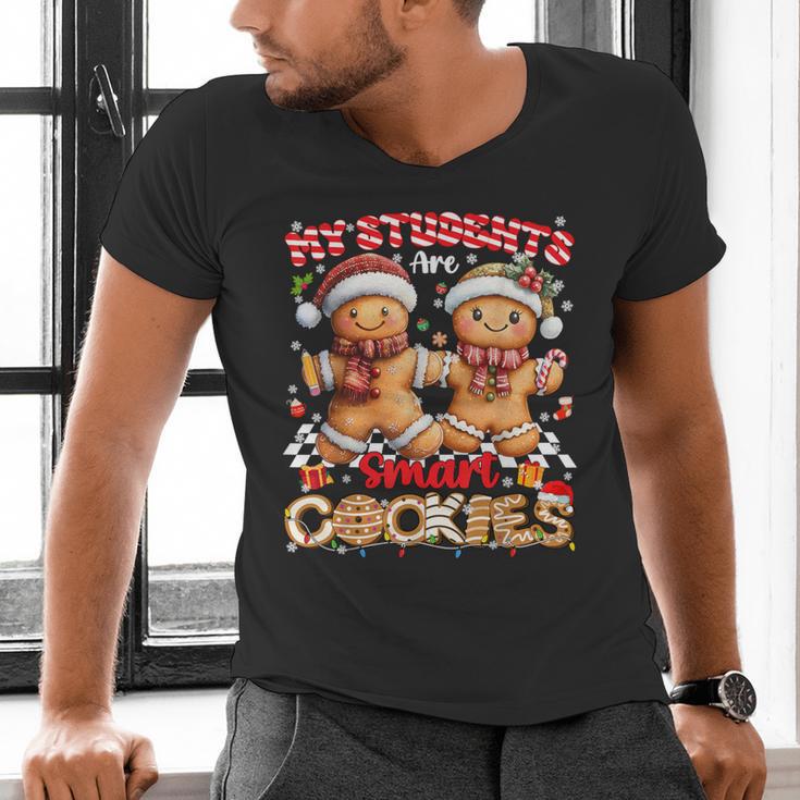 My Student Are Smart Cookies Pjs Christmas Xmas Teacher Men's V-Neck T-Shirt, gift for family, gift for coworker